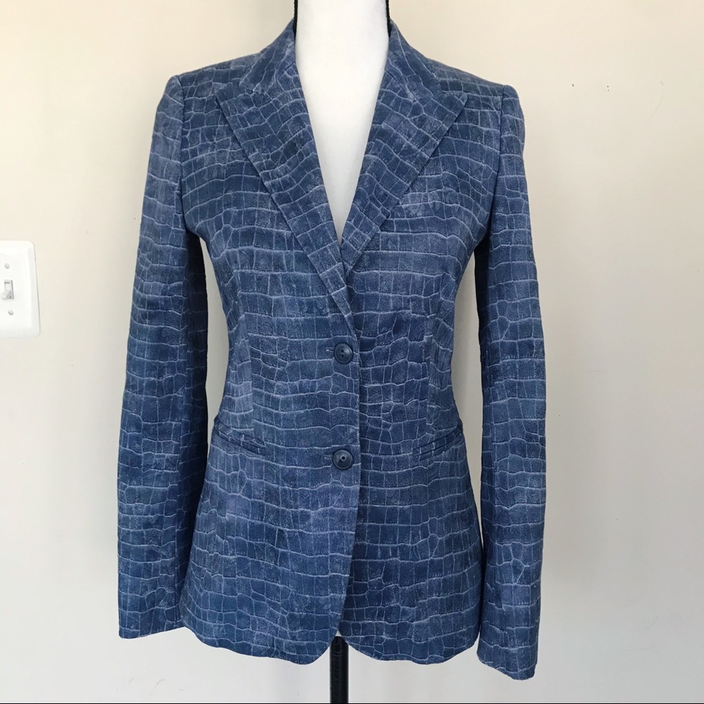 MaxMara Croc Embossed Blue Tailored Blazer